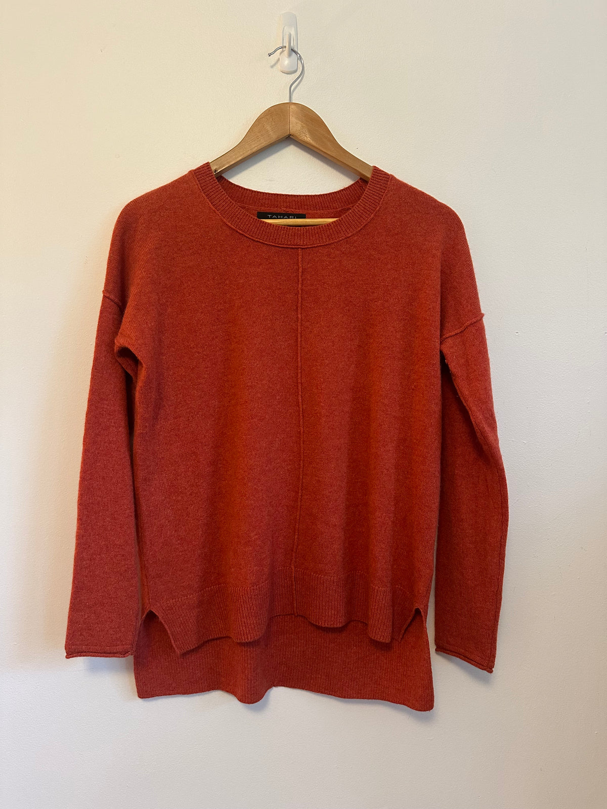 Tahari Pure Luxe 100% Cashmere Burnt Orange Crewneck Sweater | Size XS