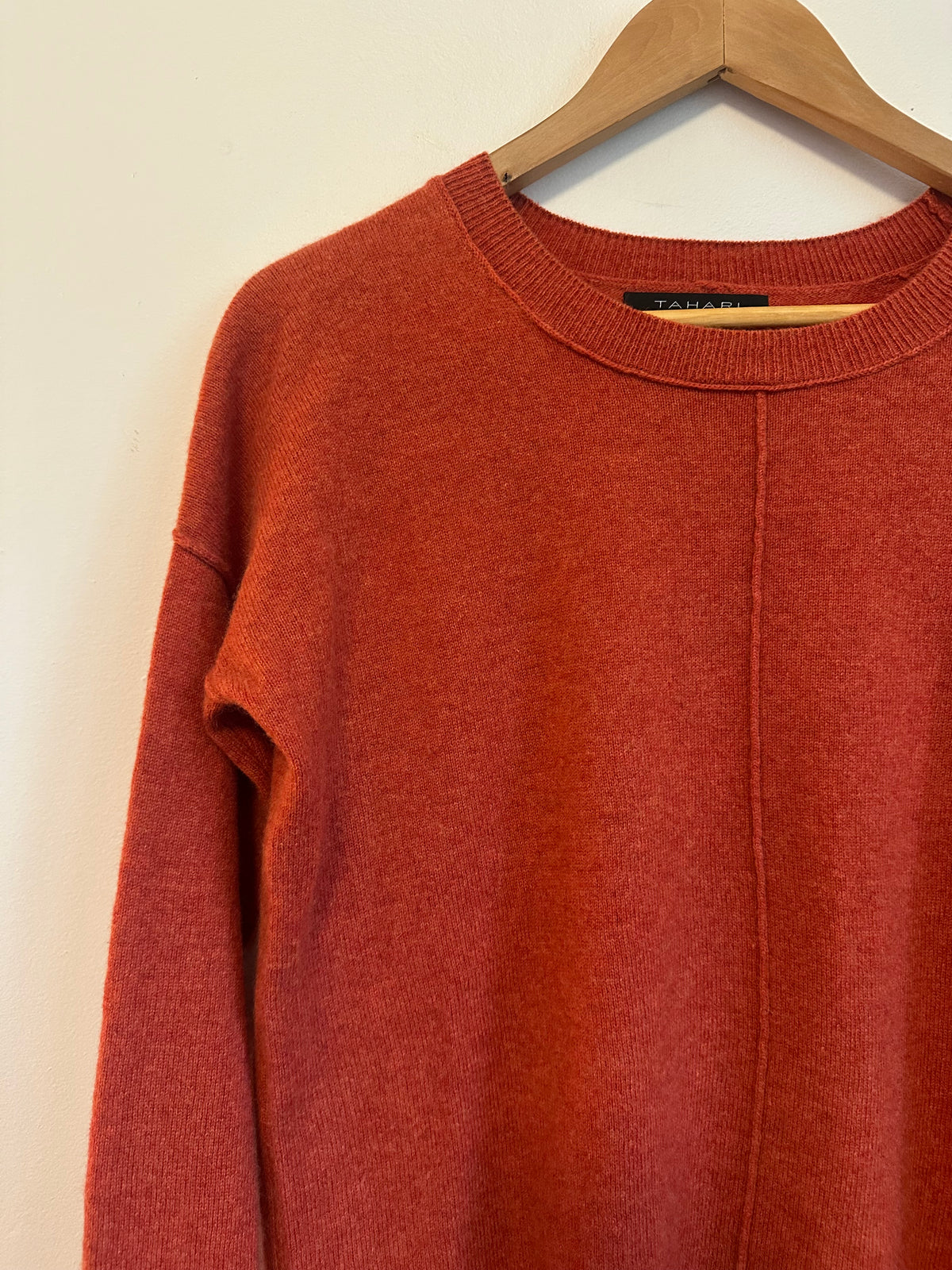 Tahari Pure Luxe 100% Cashmere Burnt Orange Crewneck Sweater | Size XS