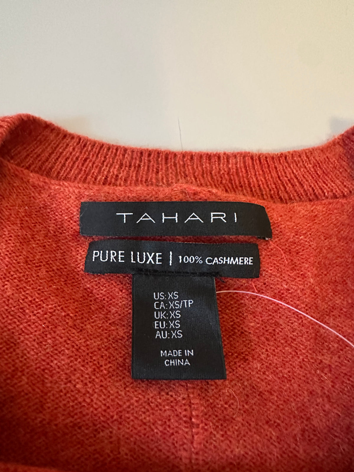 Tahari Pure Luxe 100% Cashmere Burnt Orange Crewneck Sweater | Size XS