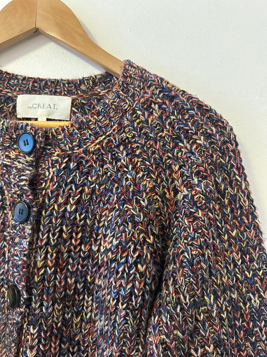 THE GREAT. The Sophomore Cardigan in Multi Colored Chunky Knit | Size 0 / XS