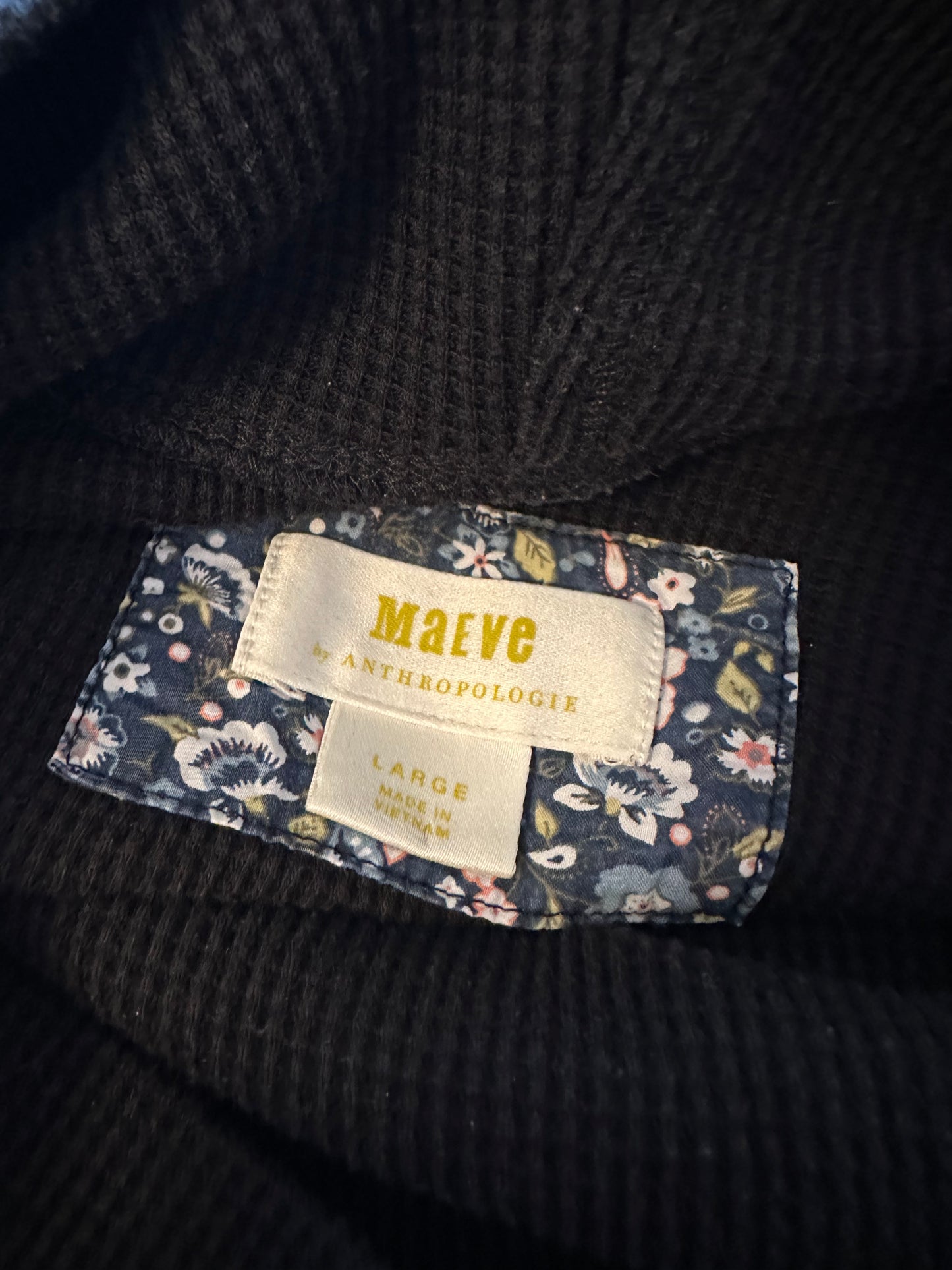 Maeve by Anthropologie Black Thermal Cowl Neck Shirt | Size Large