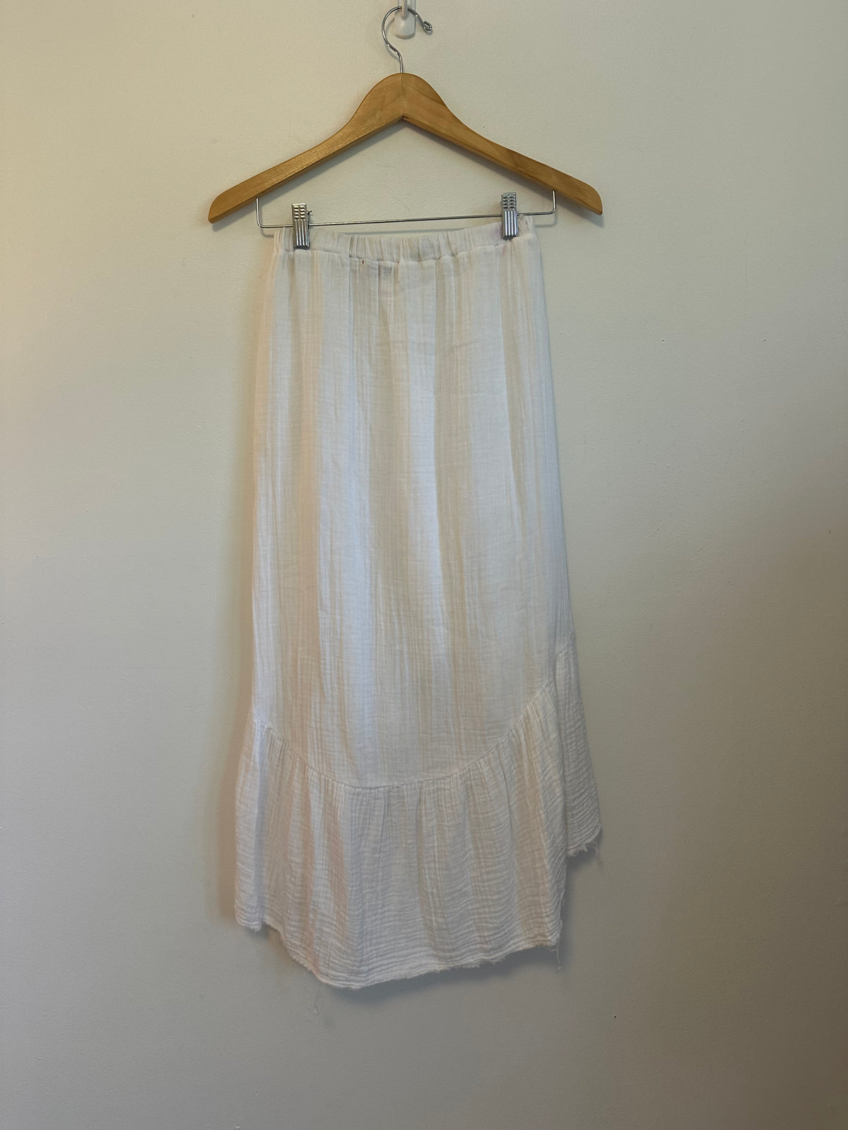 Stark X White Cotton Gauze High Low Ruffle Skirt | Size Small