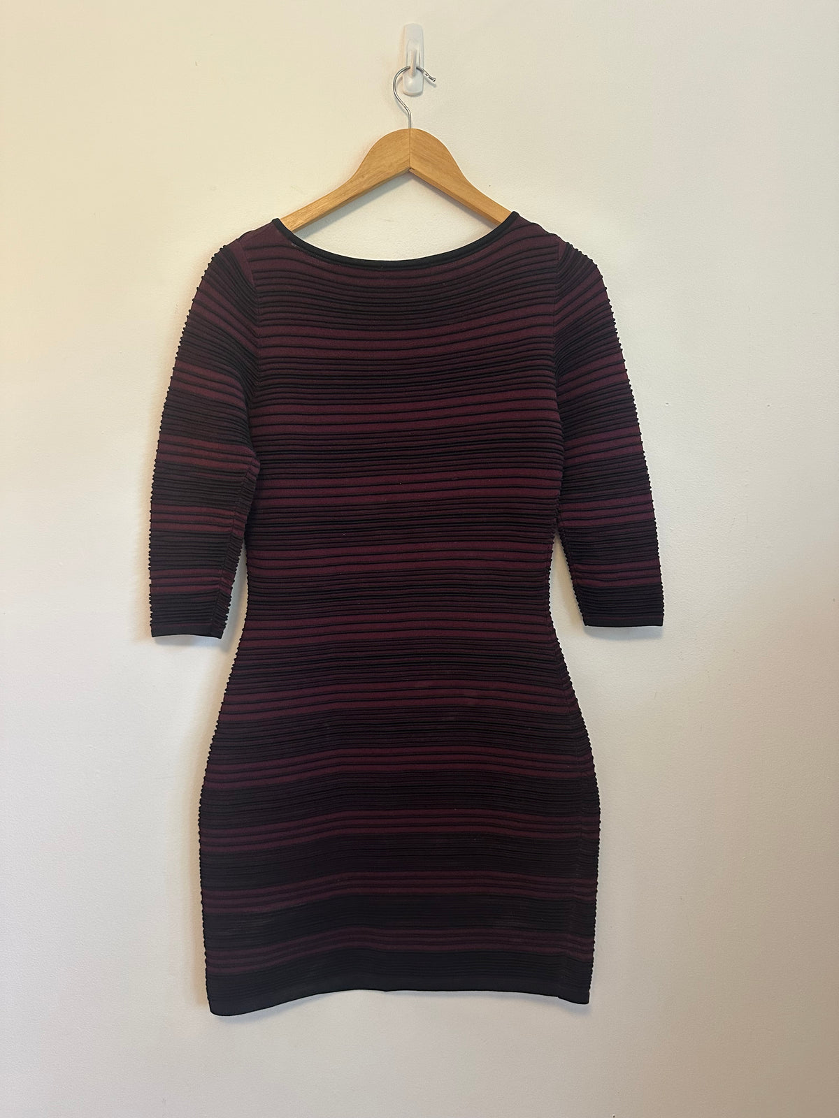 NWT Lauren Ralph Lauren Burgundy and Black Ribbed Striped Bodycon Dress | Size XS