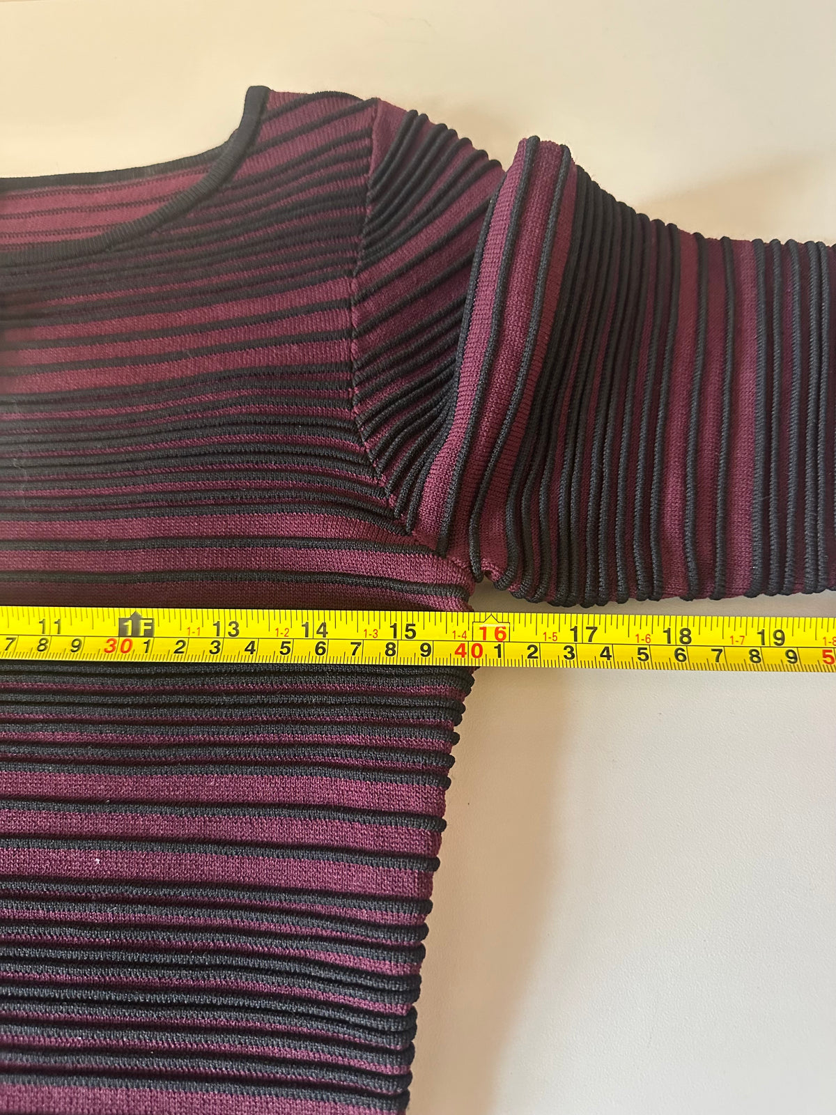 NWT Lauren Ralph Lauren Burgundy and Black Ribbed Striped Bodycon Dress | Size XS