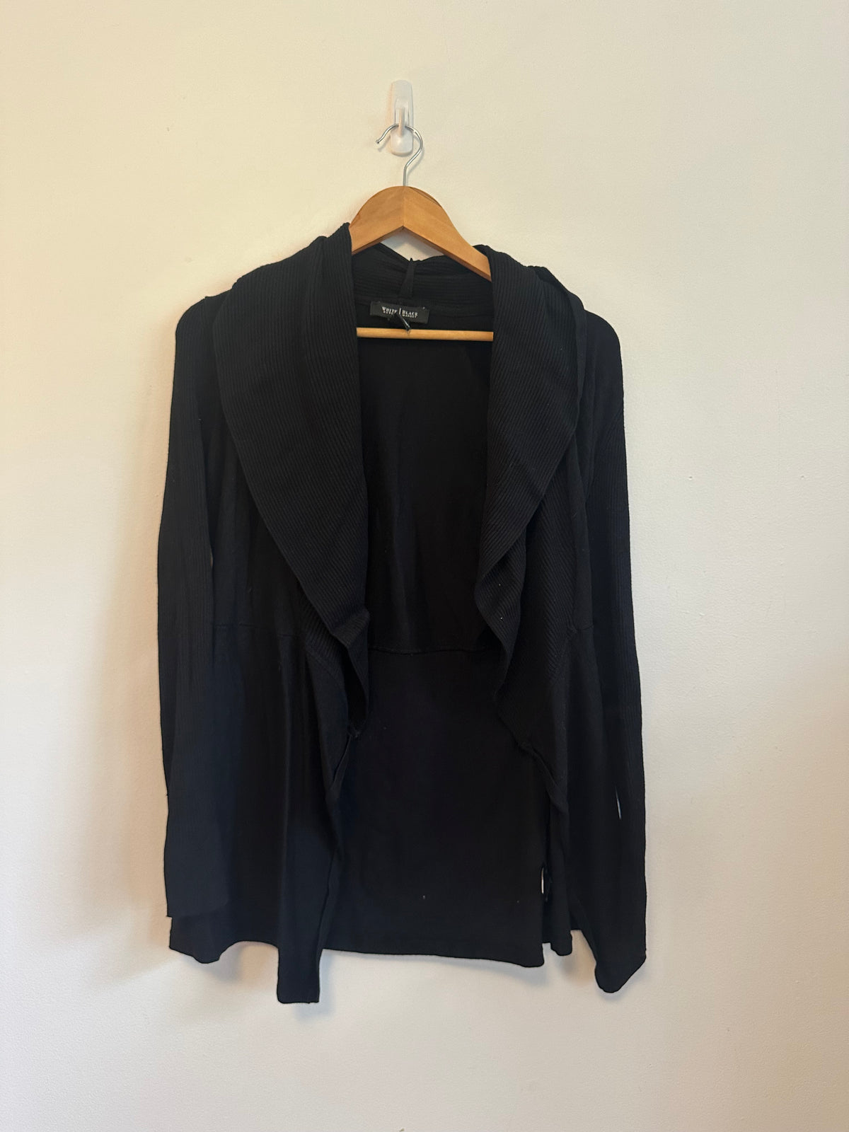 White House Black Market Black Ribbed Shawl Collar Open Front Cardigan | Size XS