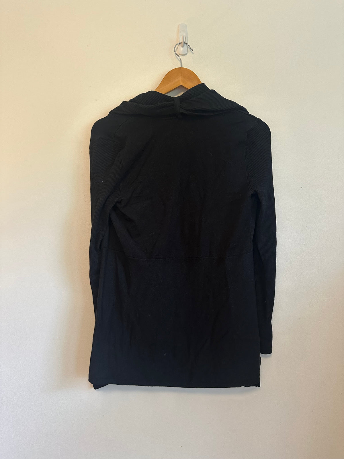 White House Black Market Black Ribbed Shawl Collar Open Front Cardigan | Size XS