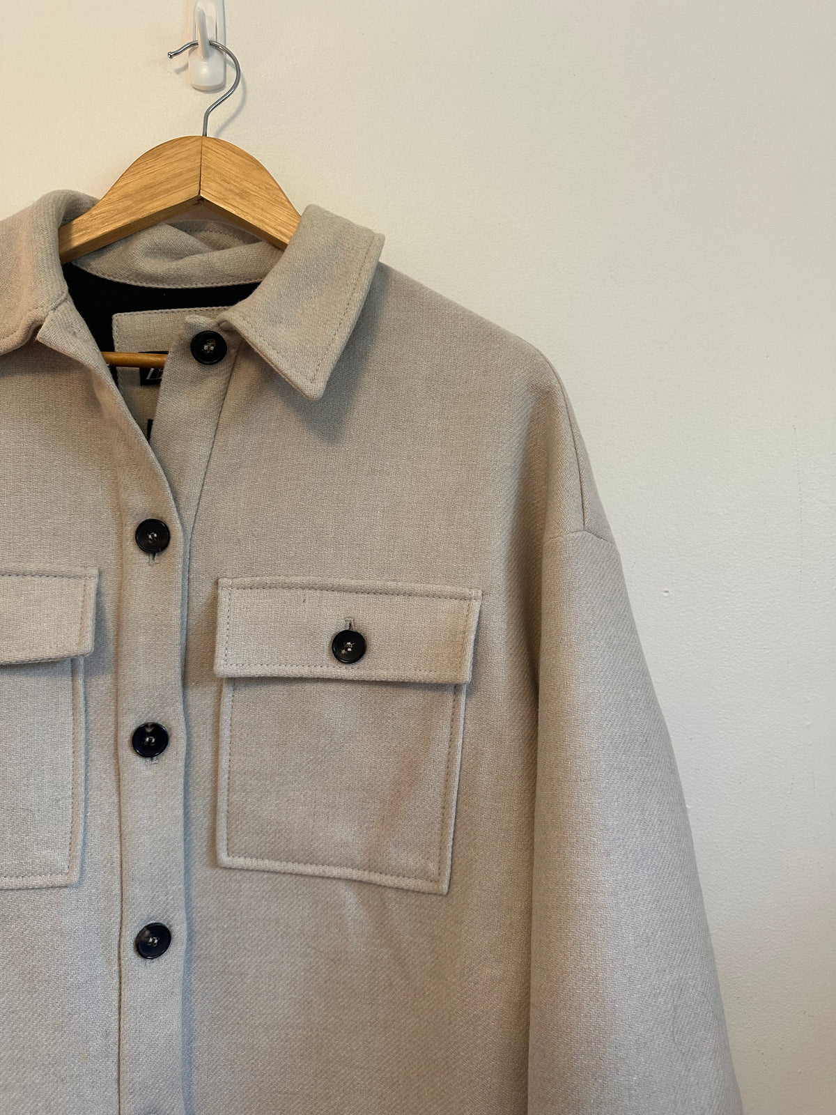 Zara Wool Blend Shacket Oversized Shirt Jacket in Beige | Size XS