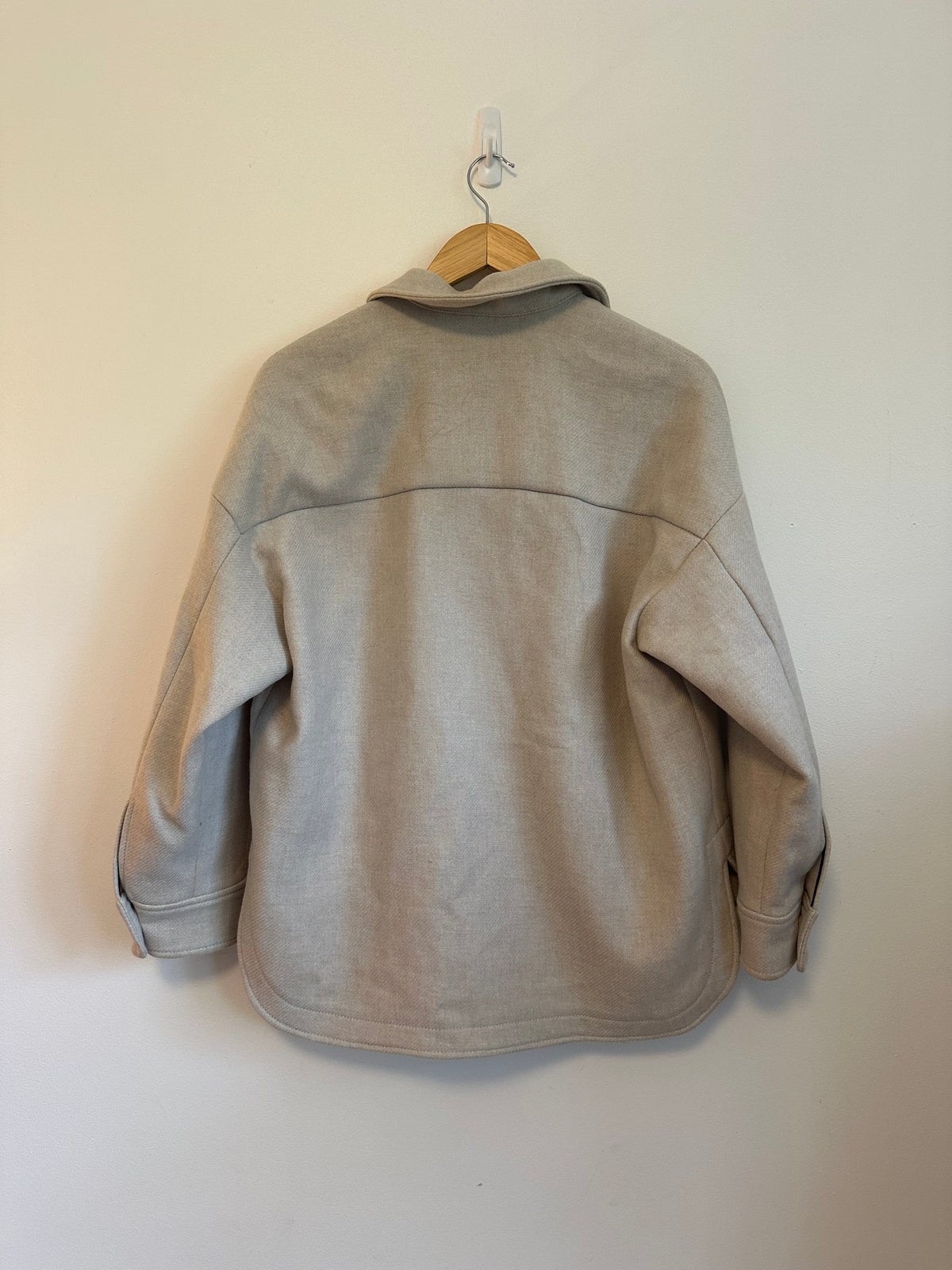 Zara Wool Blend Shacket Oversized Shirt Jacket in Beige | Size XS