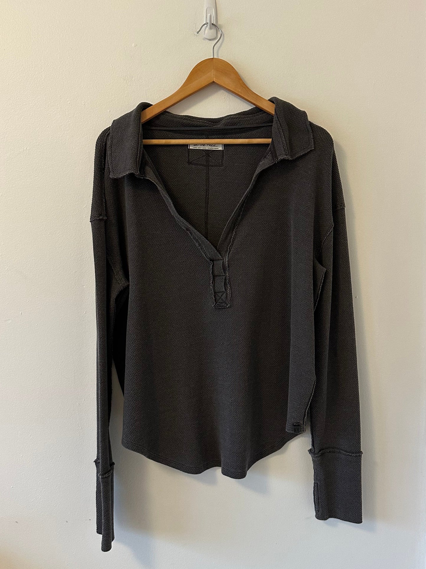 We The Free Oversized Charcoal Gray Polo Shirt | Size Large