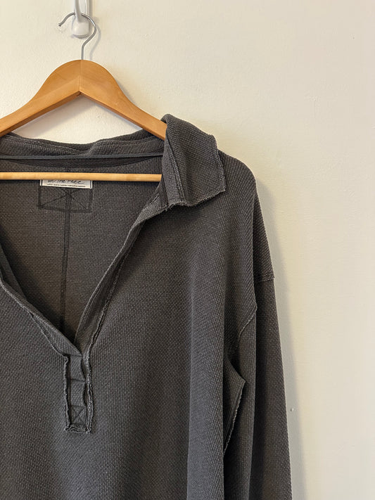 We The Free Oversized Charcoal Gray Polo Shirt | Size Large