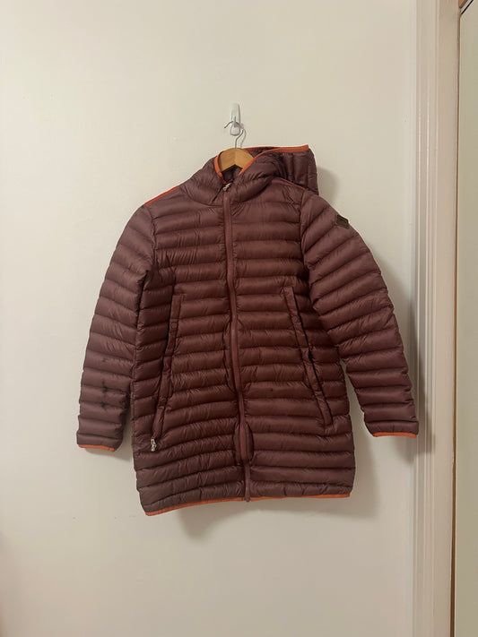Burton Evergreen Long Down Puffer Coat in Pink and Orange | Size Medium