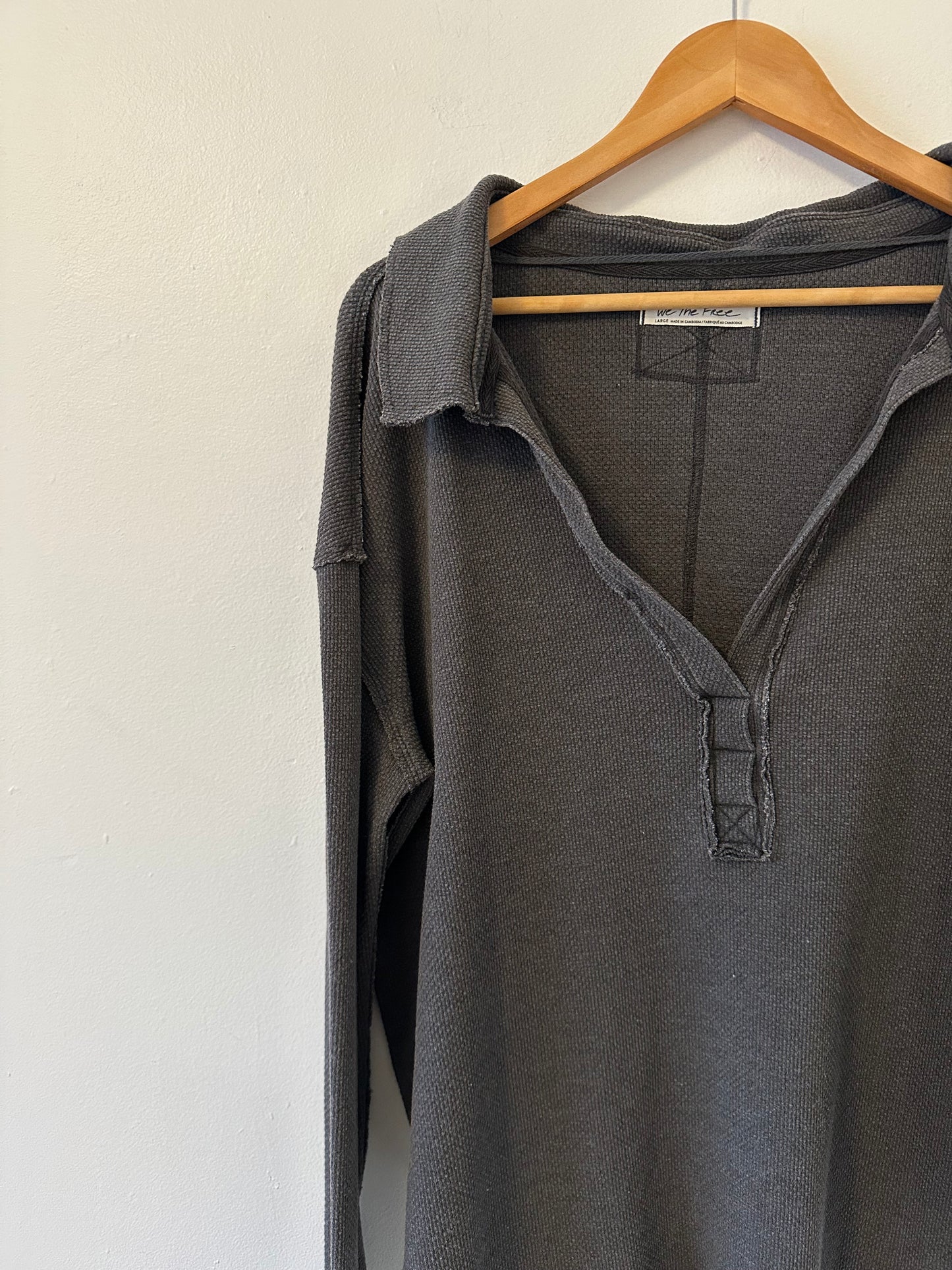 We The Free Oversized Charcoal Gray Polo Shirt | Size Large