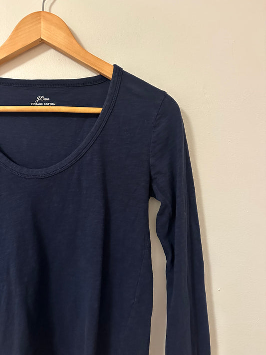 J. Crew Scoop Neck Long Sleeve T-Shirt in Navy | Size XS