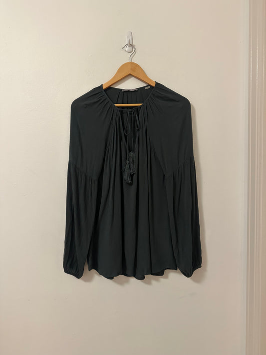 Tart Dark Green Puff Sleeve Peasant Blouse | Size Small