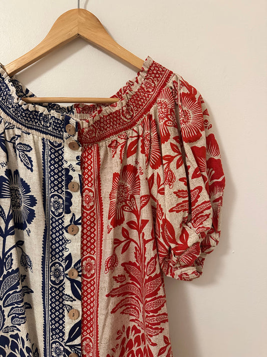 FARM Rio Mixed Pineapple Garden Mini Dress in Red and Blue | Size XS