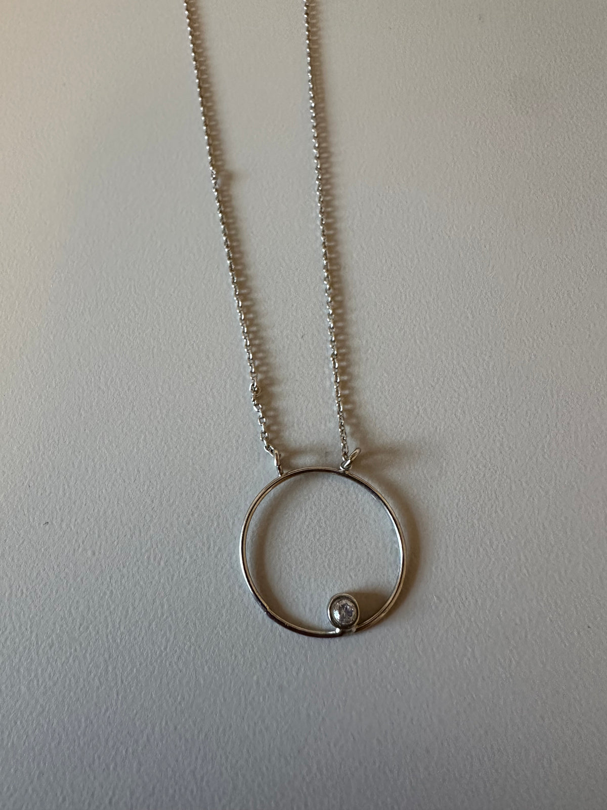 Silver Tone Multi Strand Layered Necklace Crystal Accents Double Ring Circle