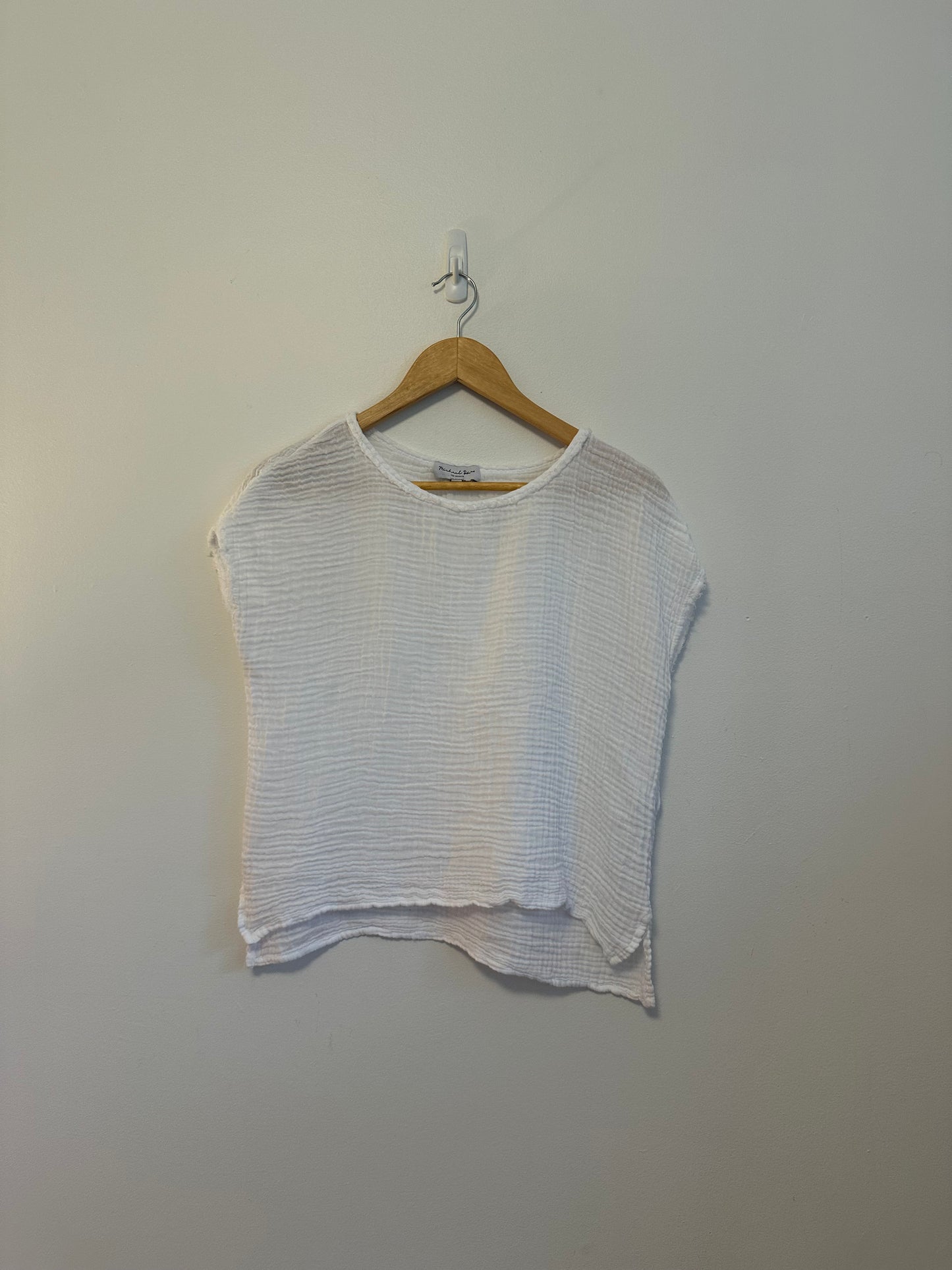 Michael Stars White Crinkle Gauze Cap Sleeve Boxy Top | Size Small