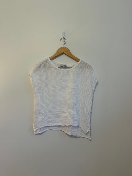 Michael Stars White Crinkle Gauze Cap Sleeve Boxy Top | Size Small