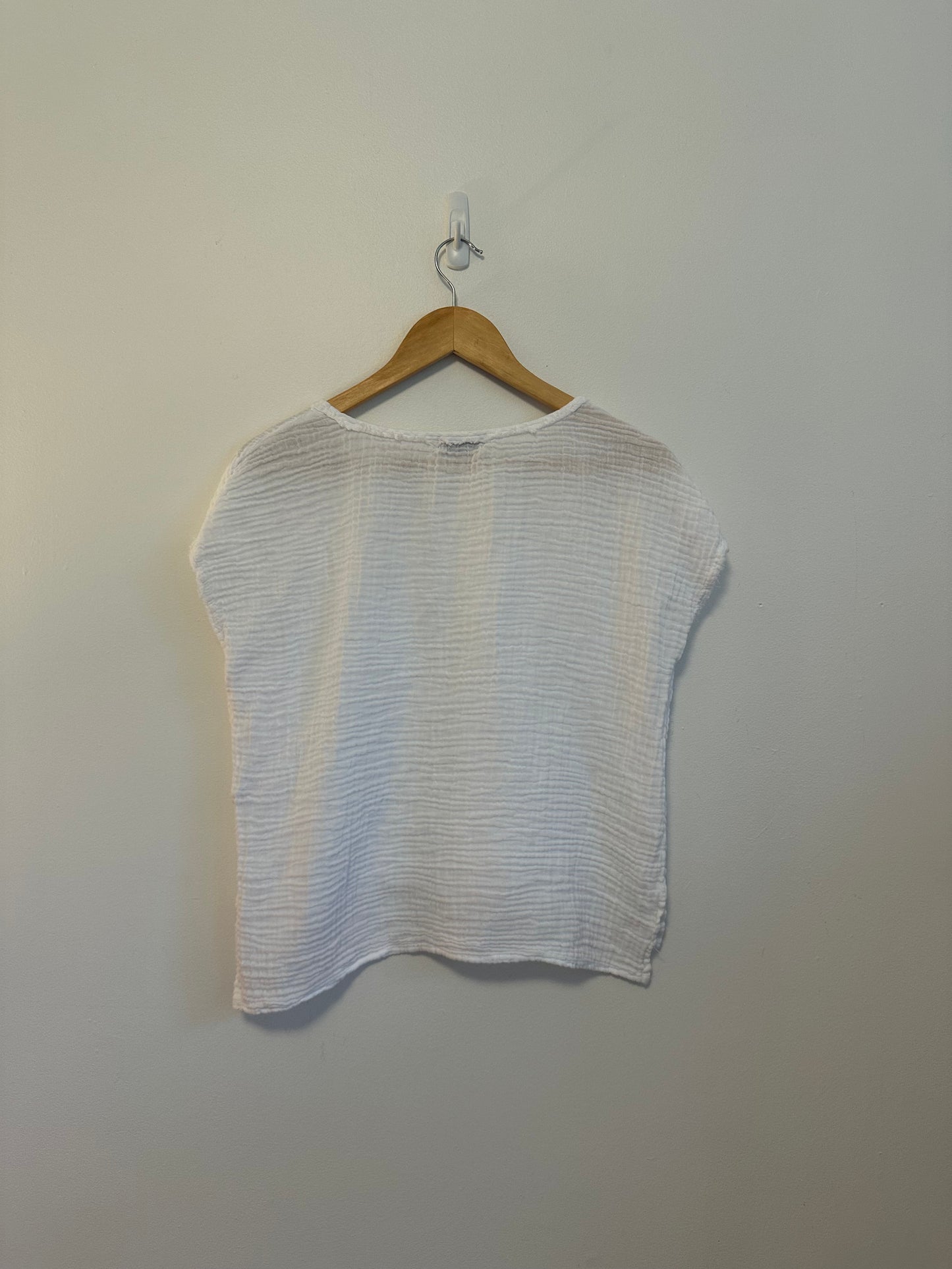 Michael Stars White Crinkle Gauze Cap Sleeve Boxy Top | Size Small