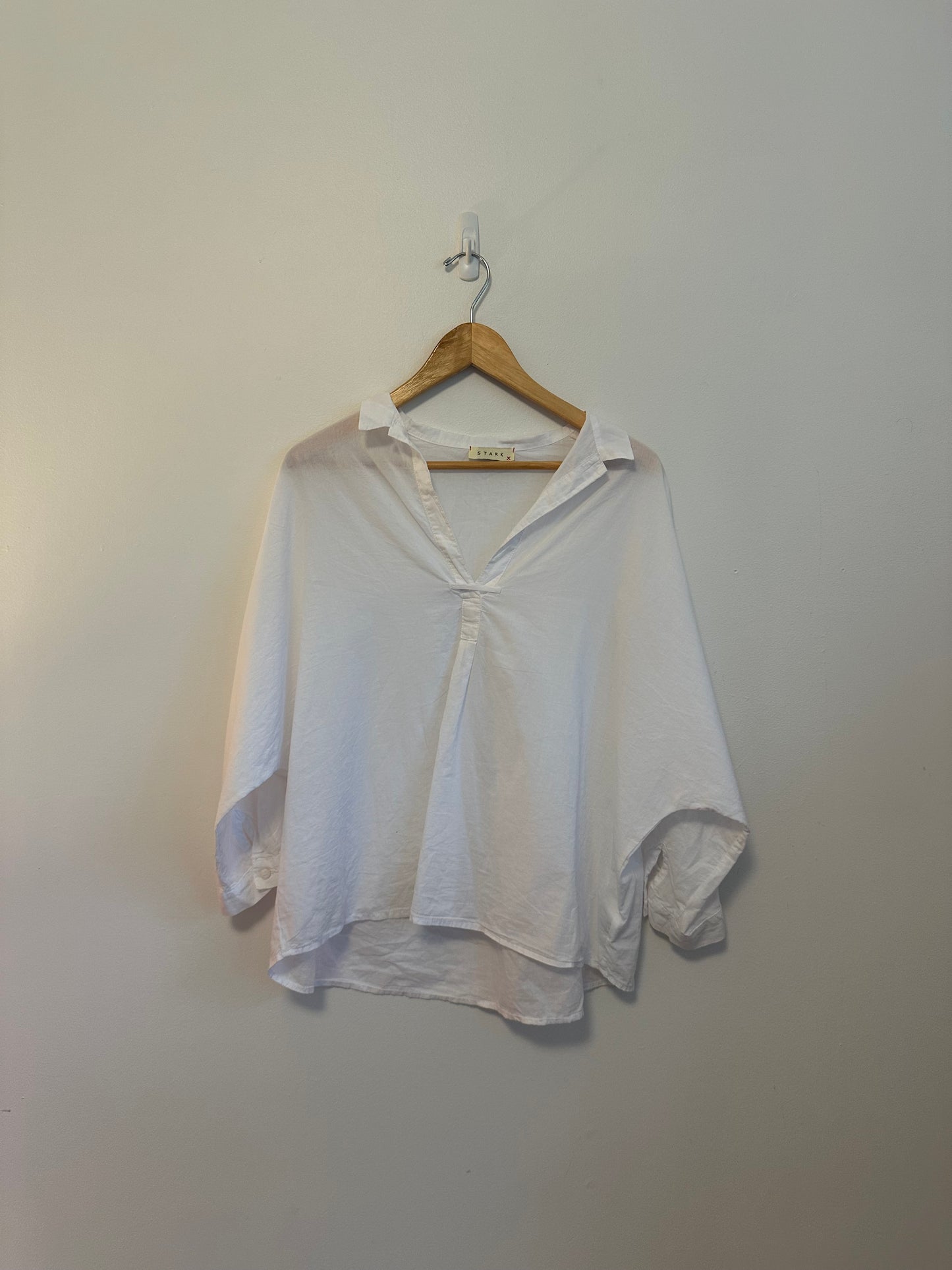 Stark X White Cotton Poplin V-Neck Oversized Blouse | Size Small