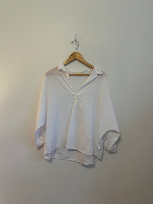 Stark X White Cotton Poplin V-Neck Oversized Blouse | Size Small