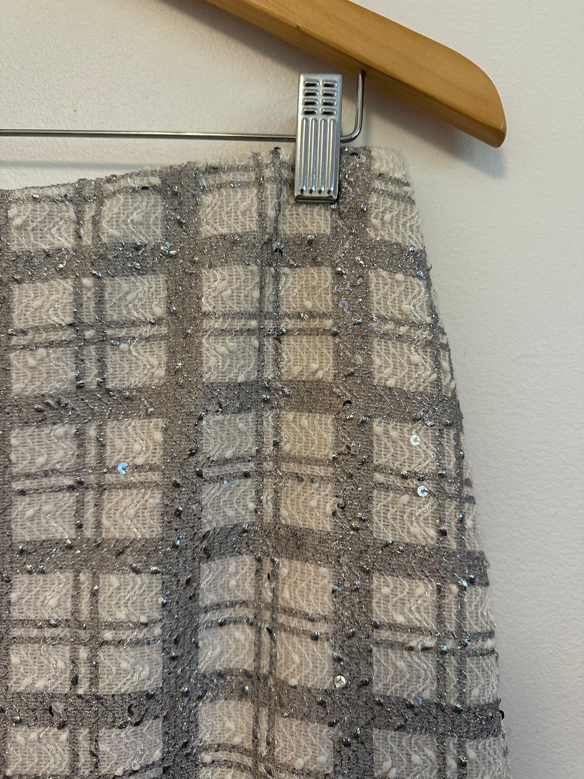 NWT Eva Mendes NY&C Silver Plaid Boucle High-Low Mermaid Pencil Skirt | Size 8