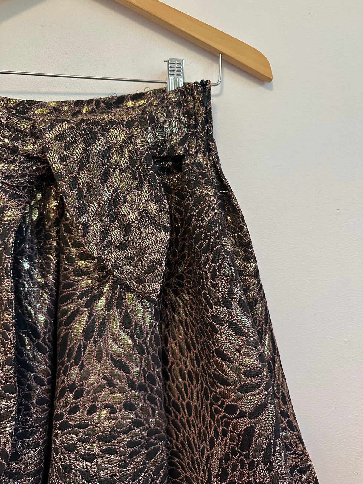 Zara Metallic Gold Jacquard Tie Waist Mini A-Line Mini Skirt | Size Medium
