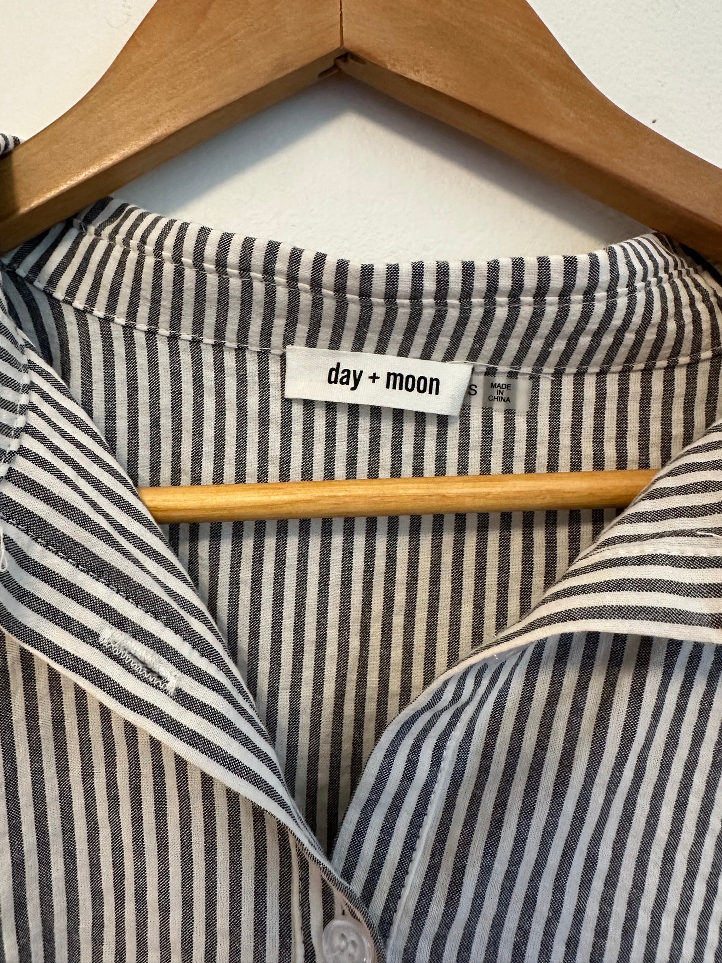 Day + Moon Grey and White Striped Oversized Short Sleeve Shirt Dress | Size Small