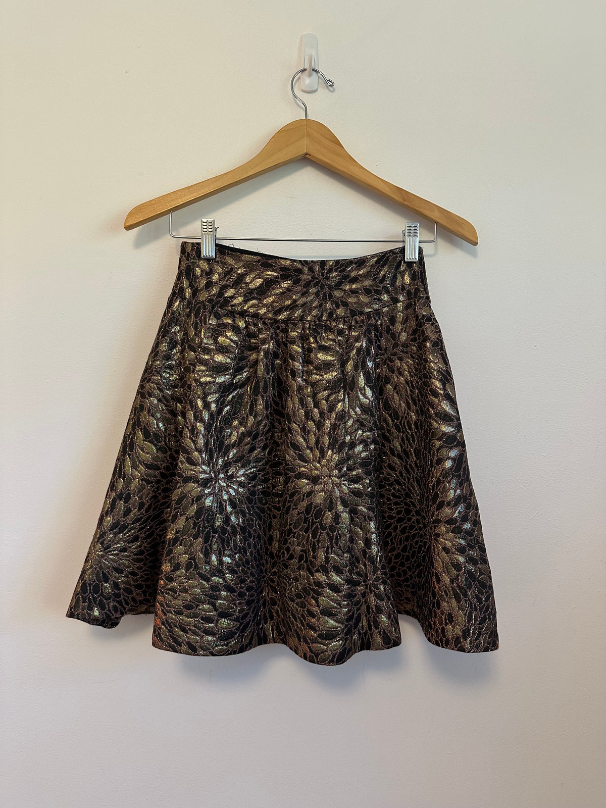 Zara Metallic Gold Jacquard Tie Waist Mini A-Line Mini Skirt | Size Medium