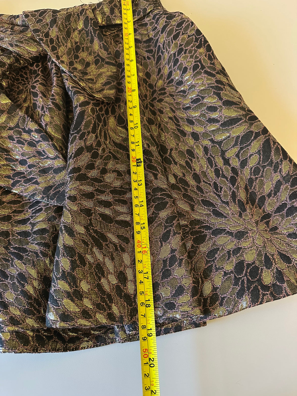 Zara Metallic Gold Jacquard Tie Waist Mini A-Line Mini Skirt | Size Medium