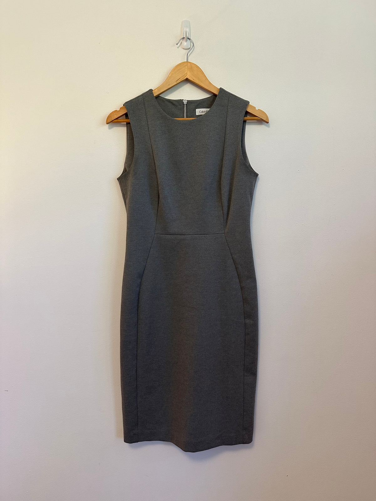 Calvin Klein Gray Sleeveless Sheath Dress with Exposed Zipper | Size 6
