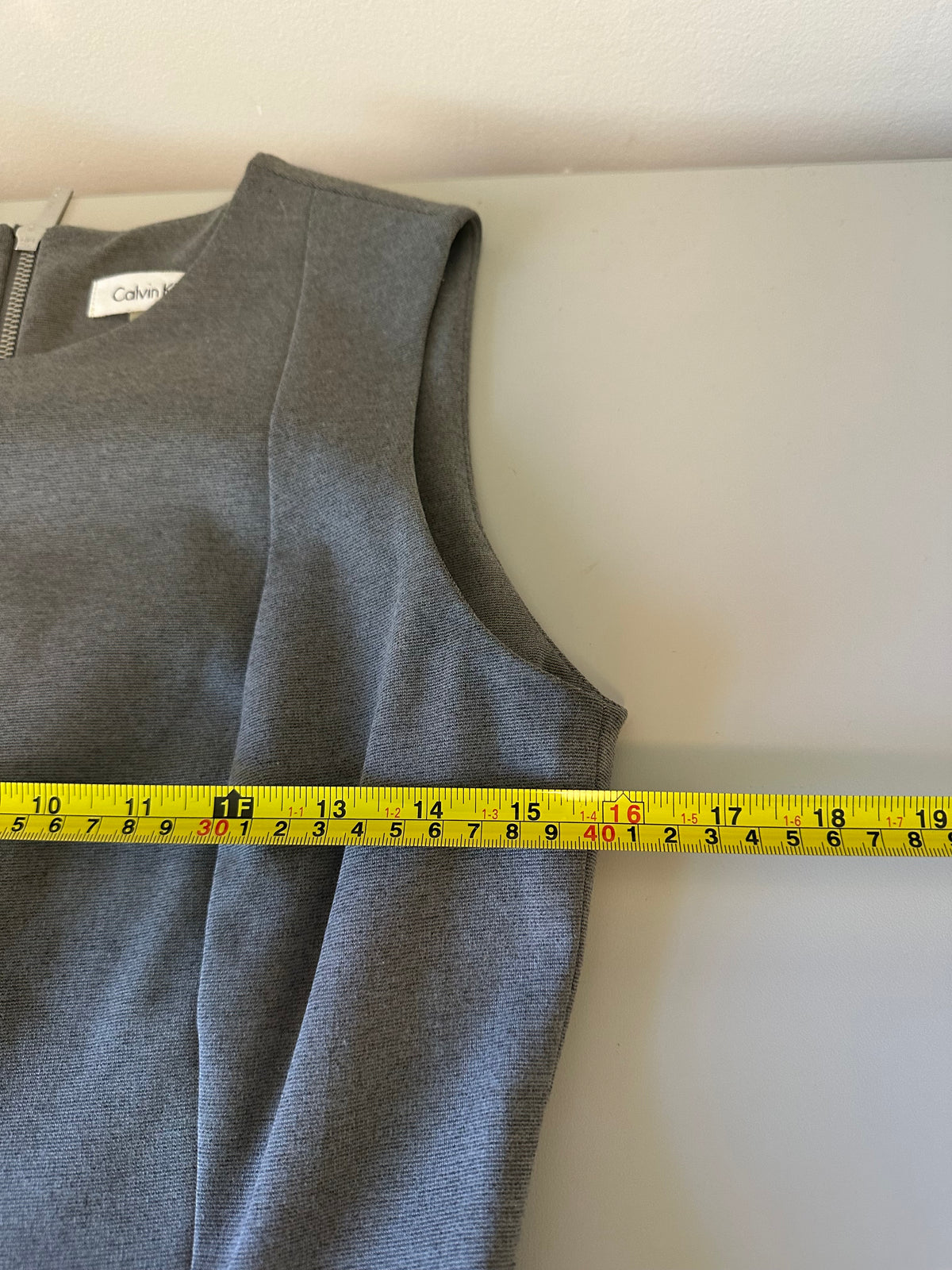 Calvin Klein Gray Sleeveless Sheath Dress with Exposed Zipper | Size 6