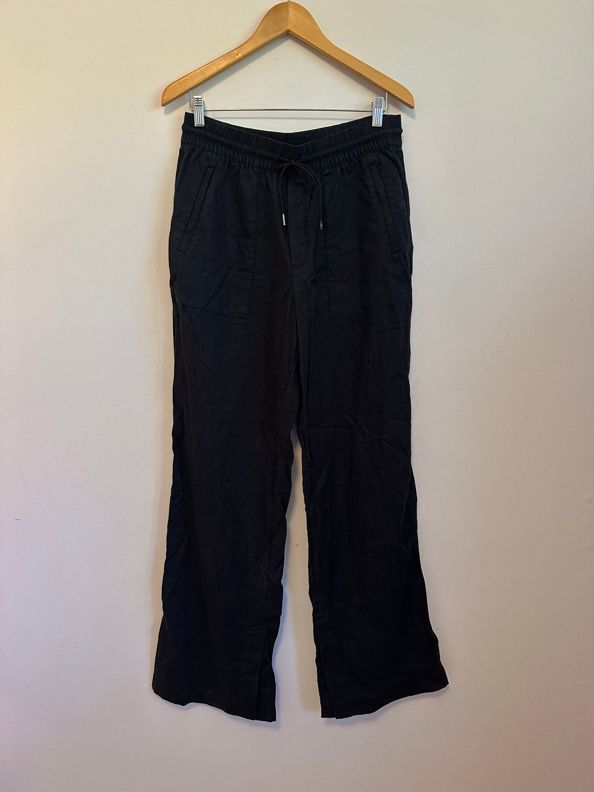 Athleta Black Linen Wide Leg Drawstring Pants | Size Medium Tall