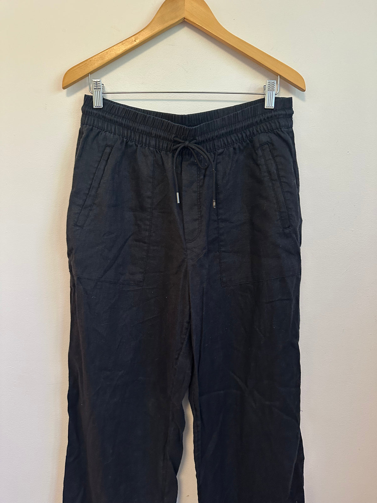 Athleta Black Linen Wide Leg Drawstring Pants | Size Medium Tall