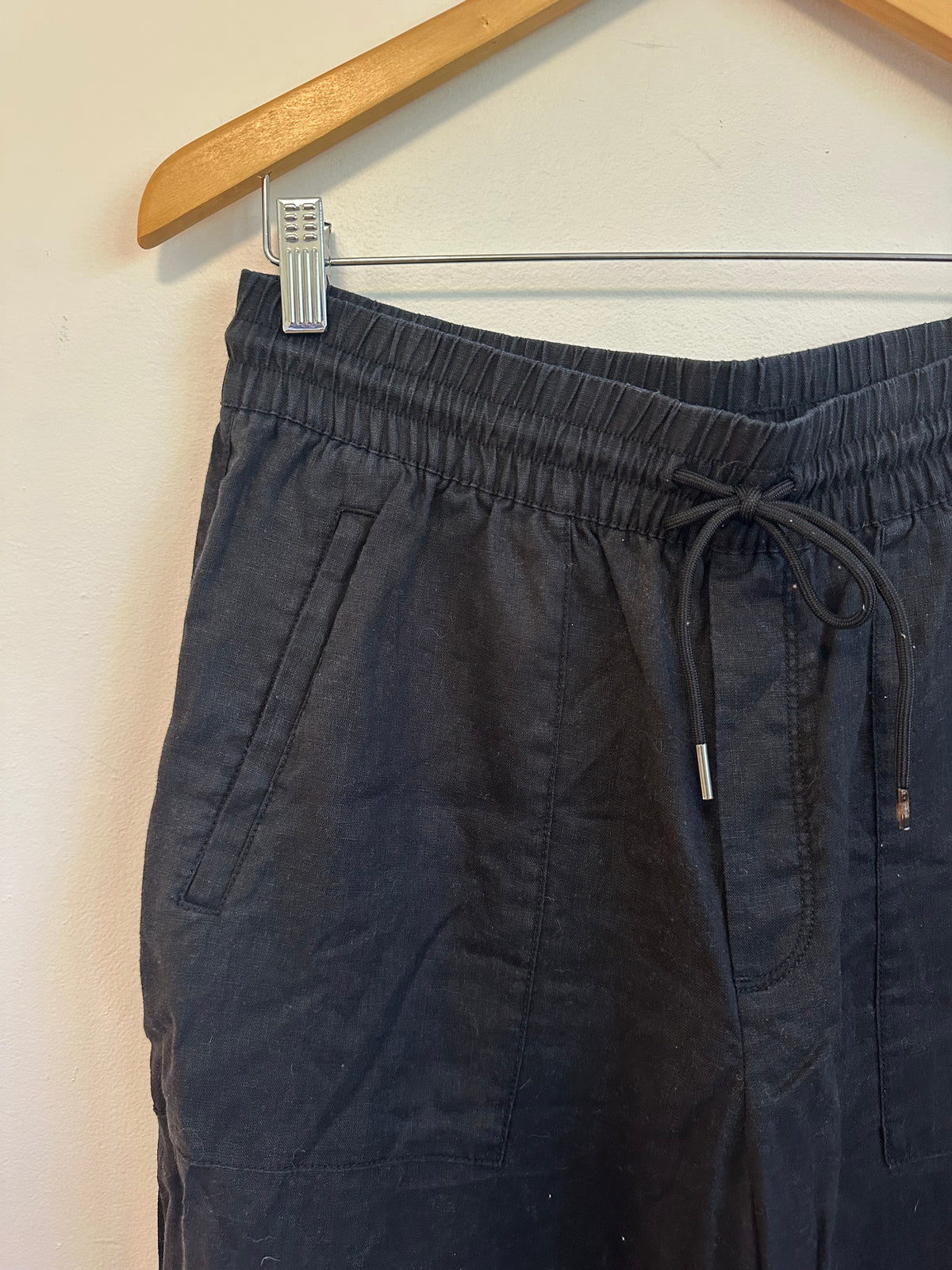 Athleta Black Linen Wide Leg Drawstring Pants | Size Medium Tall
