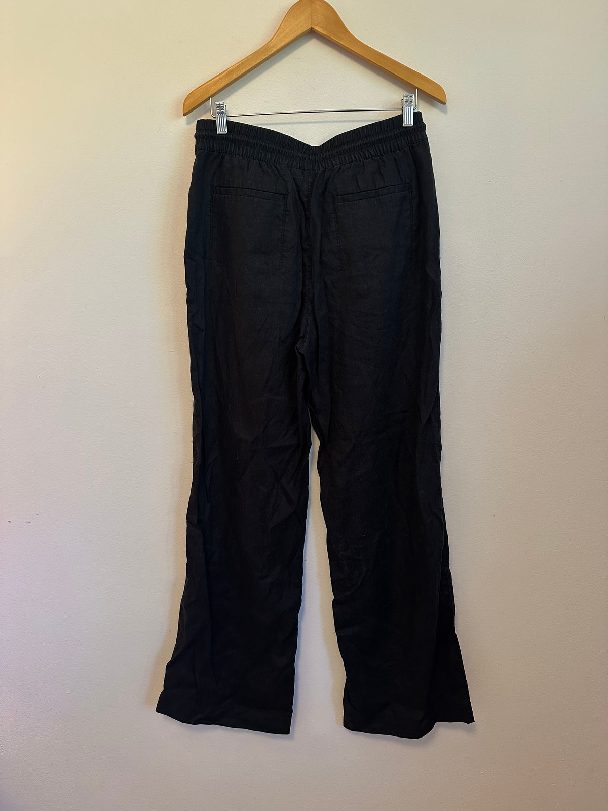 Athleta Black Linen Wide Leg Drawstring Pants | Size Medium Tall