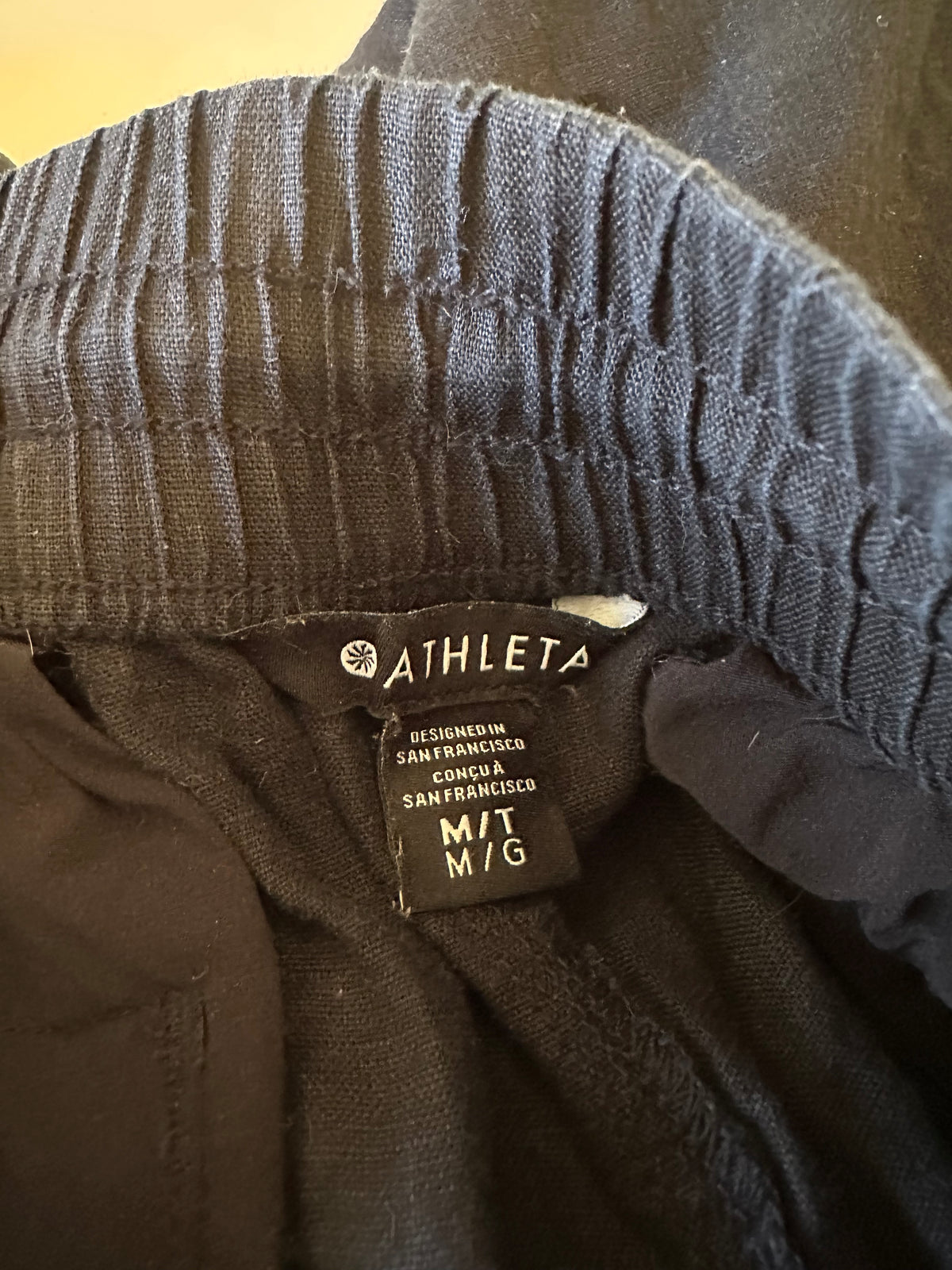 Athleta Black Linen Wide Leg Drawstring Pants | Size Medium Tall