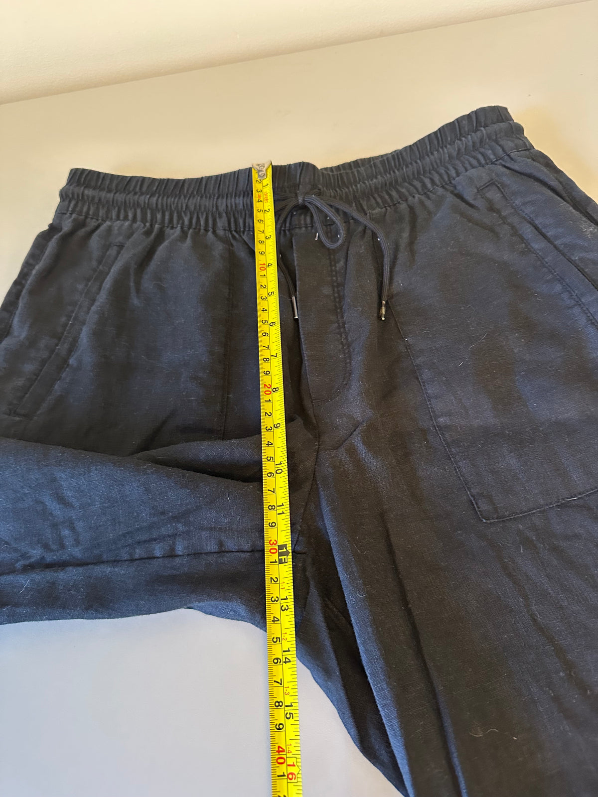 Athleta Black Linen Wide Leg Drawstring Pants | Size Medium Tall