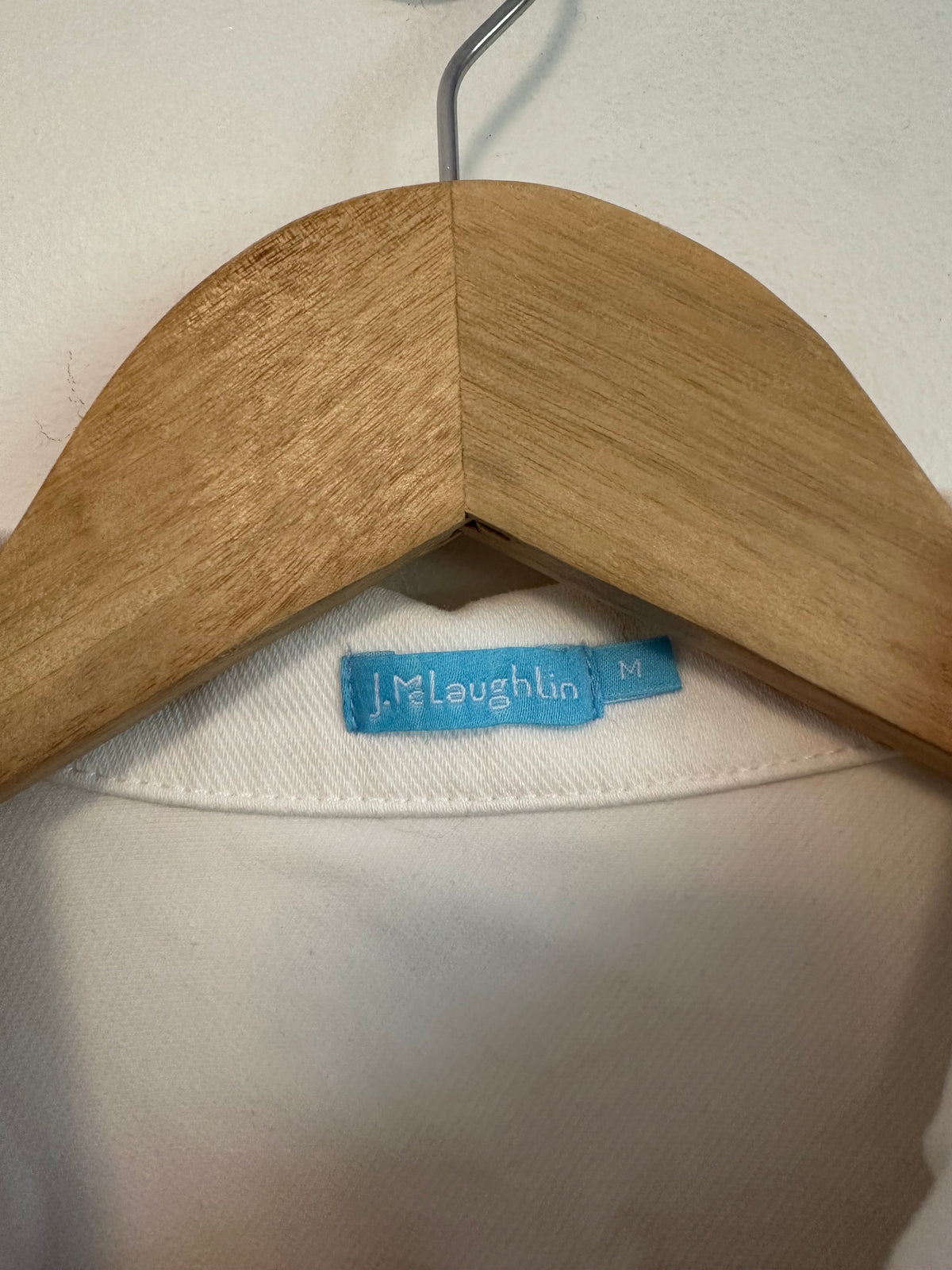 J.McLaughlin White Denim Jacket with Gold Buttons | Size Medium