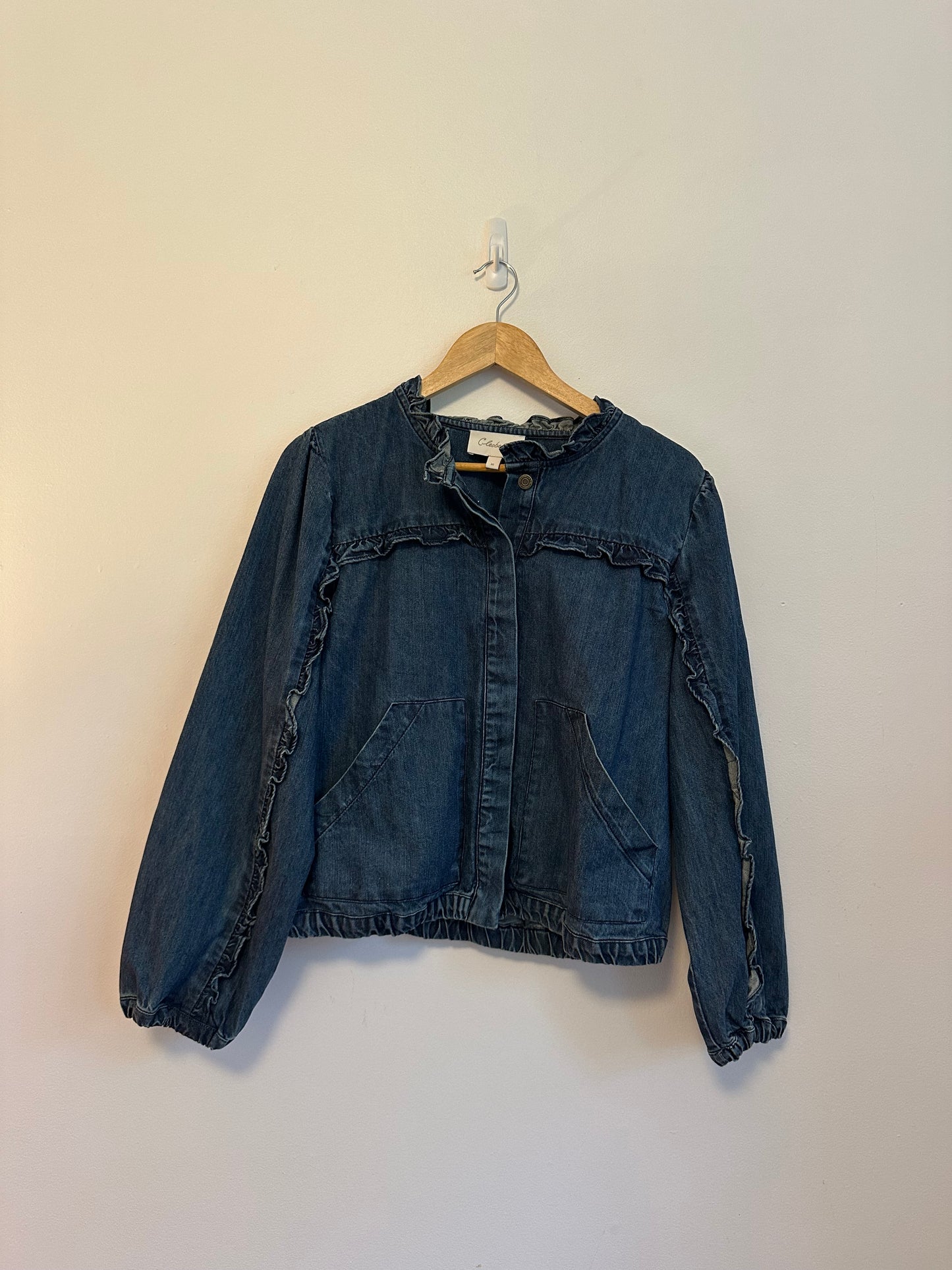 Cleobella Paxton Ruffle Cotton Denim Jacket | Size Medium