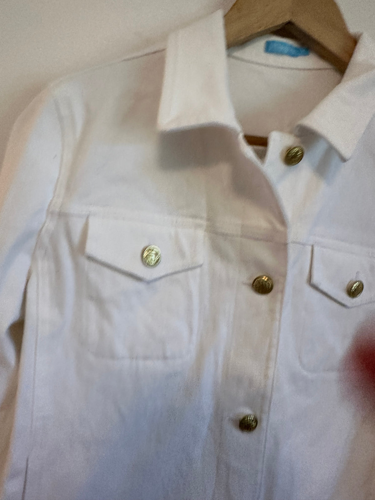 J.McLaughlin White Denim Jacket with Gold Buttons | Size Medium