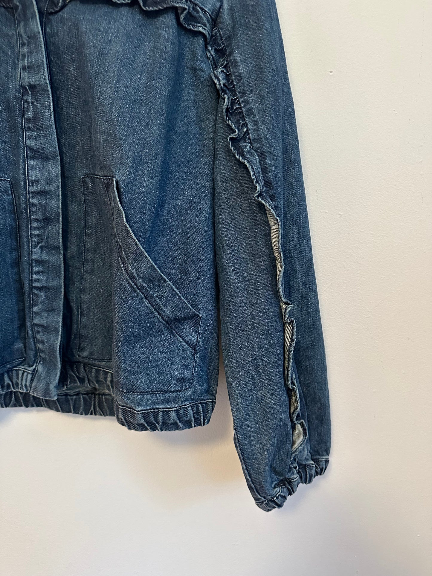 Cleobella Paxton Ruffle Cotton Denim Jacket | Size Medium