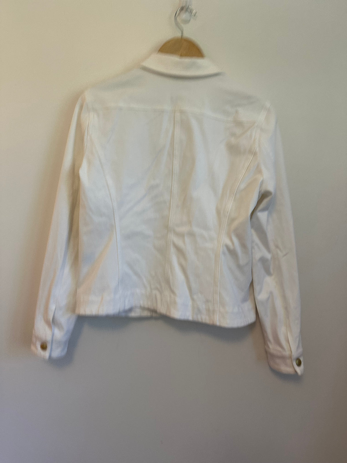 J.McLaughlin White Denim Jacket with Gold Buttons | Size Medium