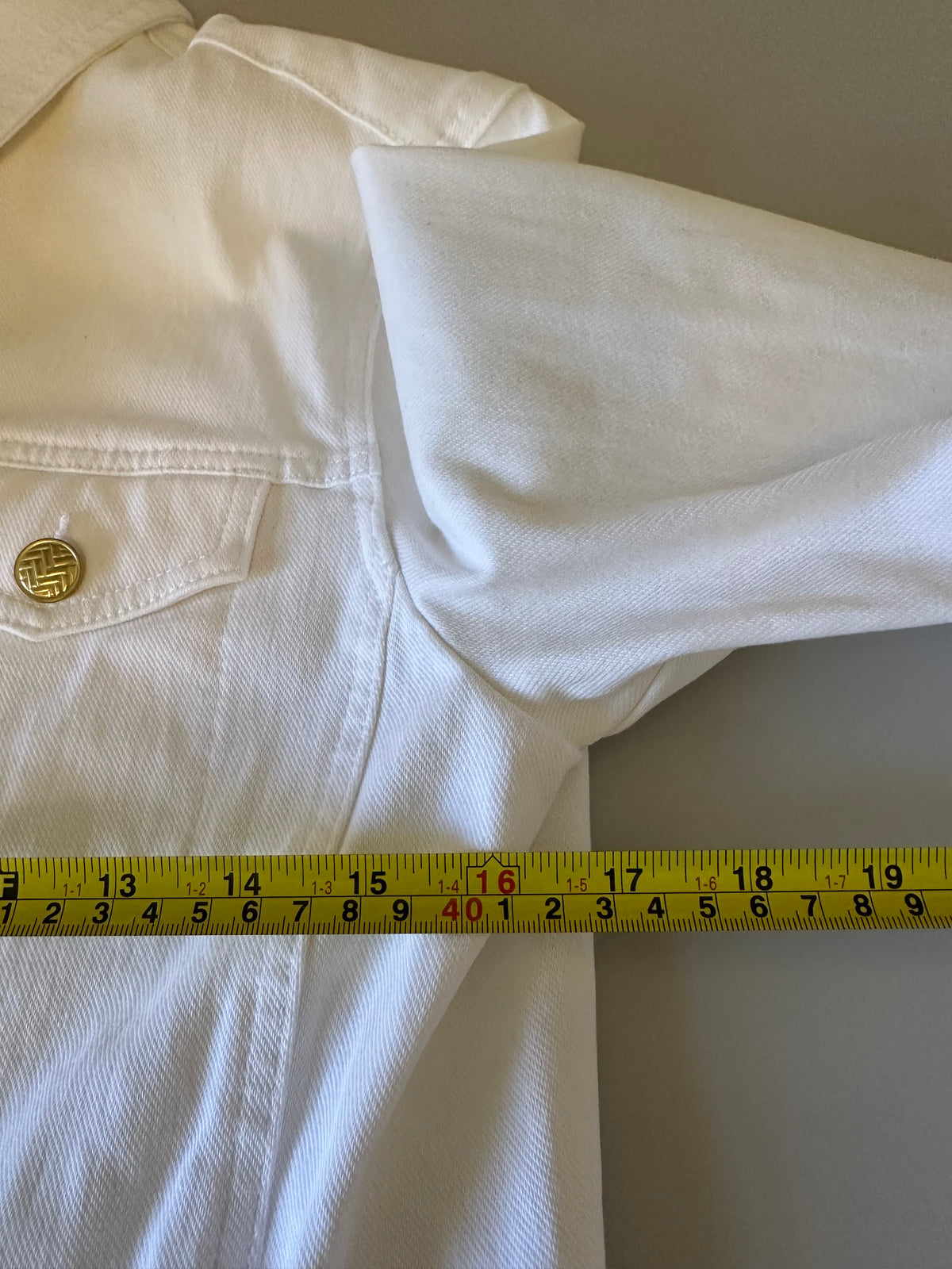 J.McLaughlin White Denim Jacket with Gold Buttons | Size Medium