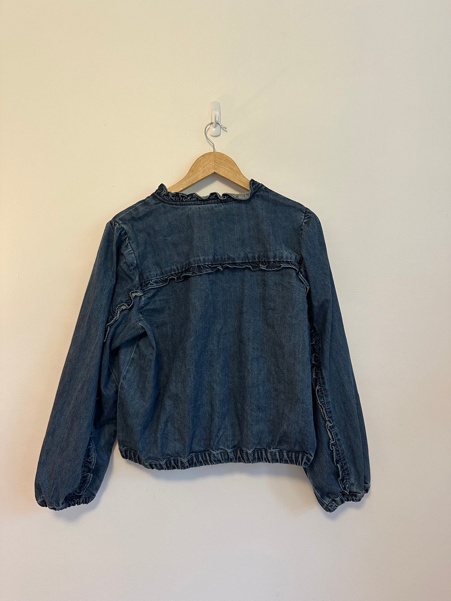 Cleobella Paxton Ruffle Cotton Denim Jacket | Size Medium