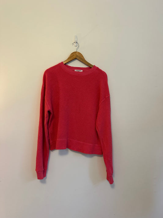 perfectwhitetee Sami Hot Pink Boucle Cotton Crewneck Sweatshirt | Size Small