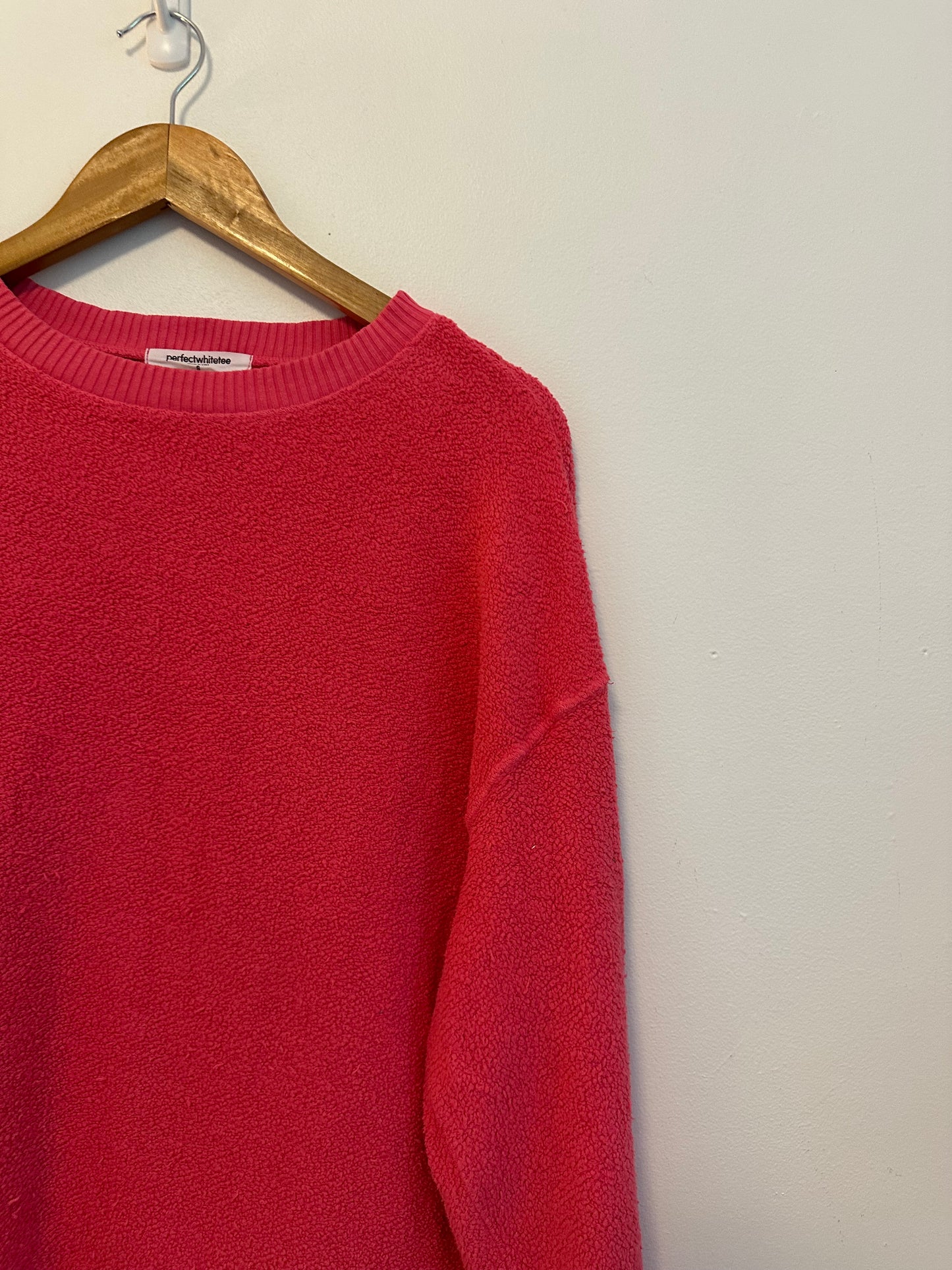 perfectwhitetee Sami Hot Pink Boucle Cotton Crewneck Sweatshirt | Size Small