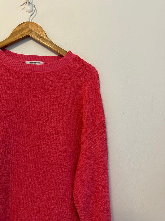 perfectwhitetee Sami Hot Pink Boucle Cotton Crewneck Sweatshirt | Size Small