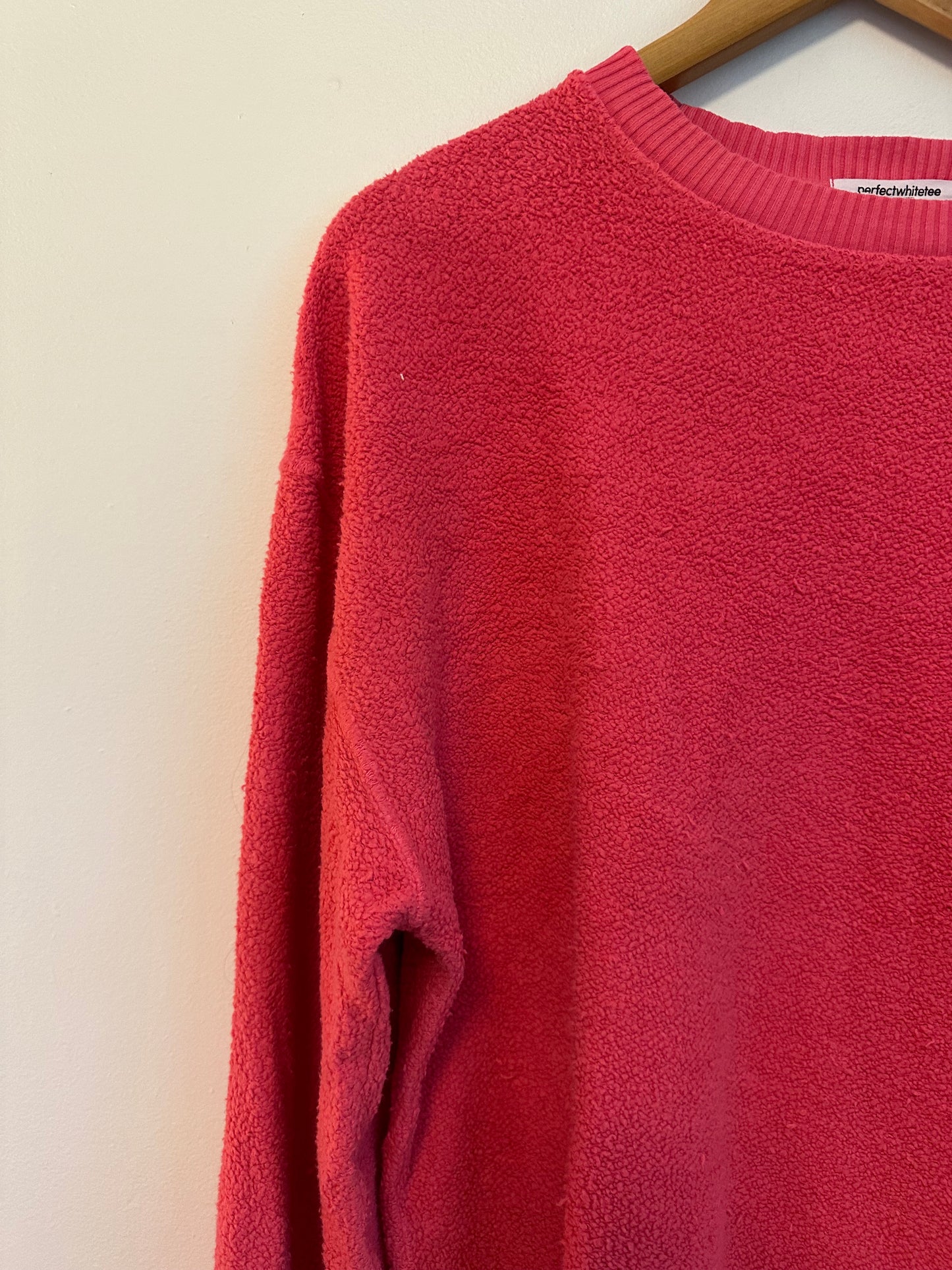 perfectwhitetee Sami Hot Pink Boucle Cotton Crewneck Sweatshirt | Size Small