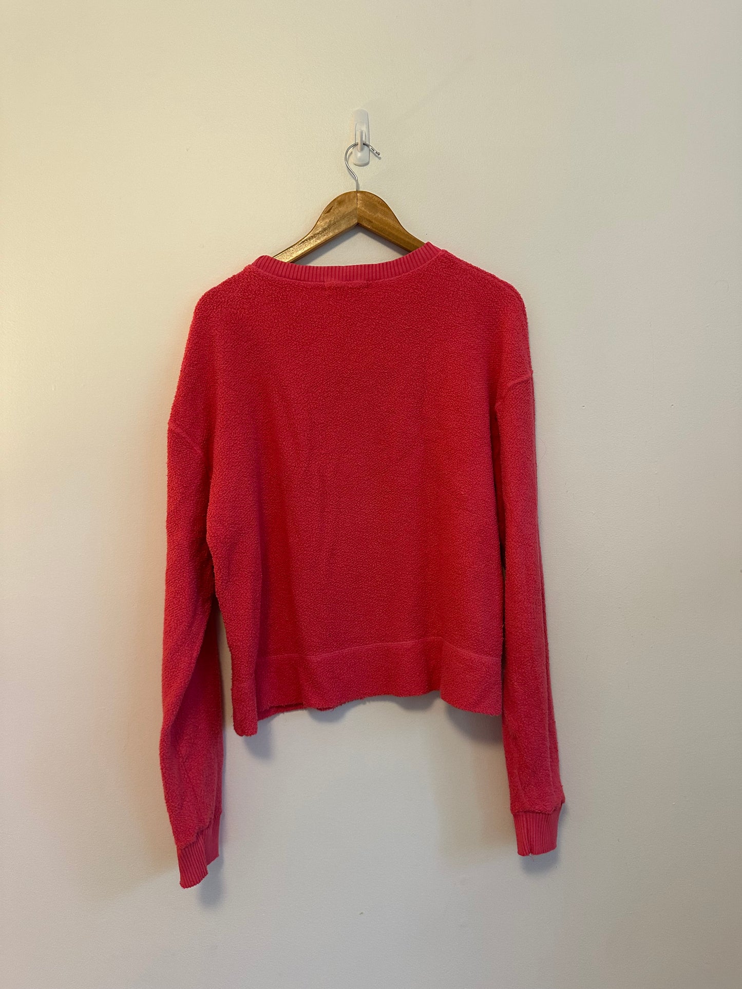 perfectwhitetee Sami Hot Pink Boucle Cotton Crewneck Sweatshirt | Size Small
